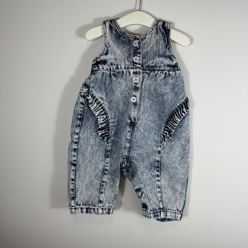 Little Ones Vintage Acid Wash Denim Ruffle Overalls Romper Blue Kids 18M